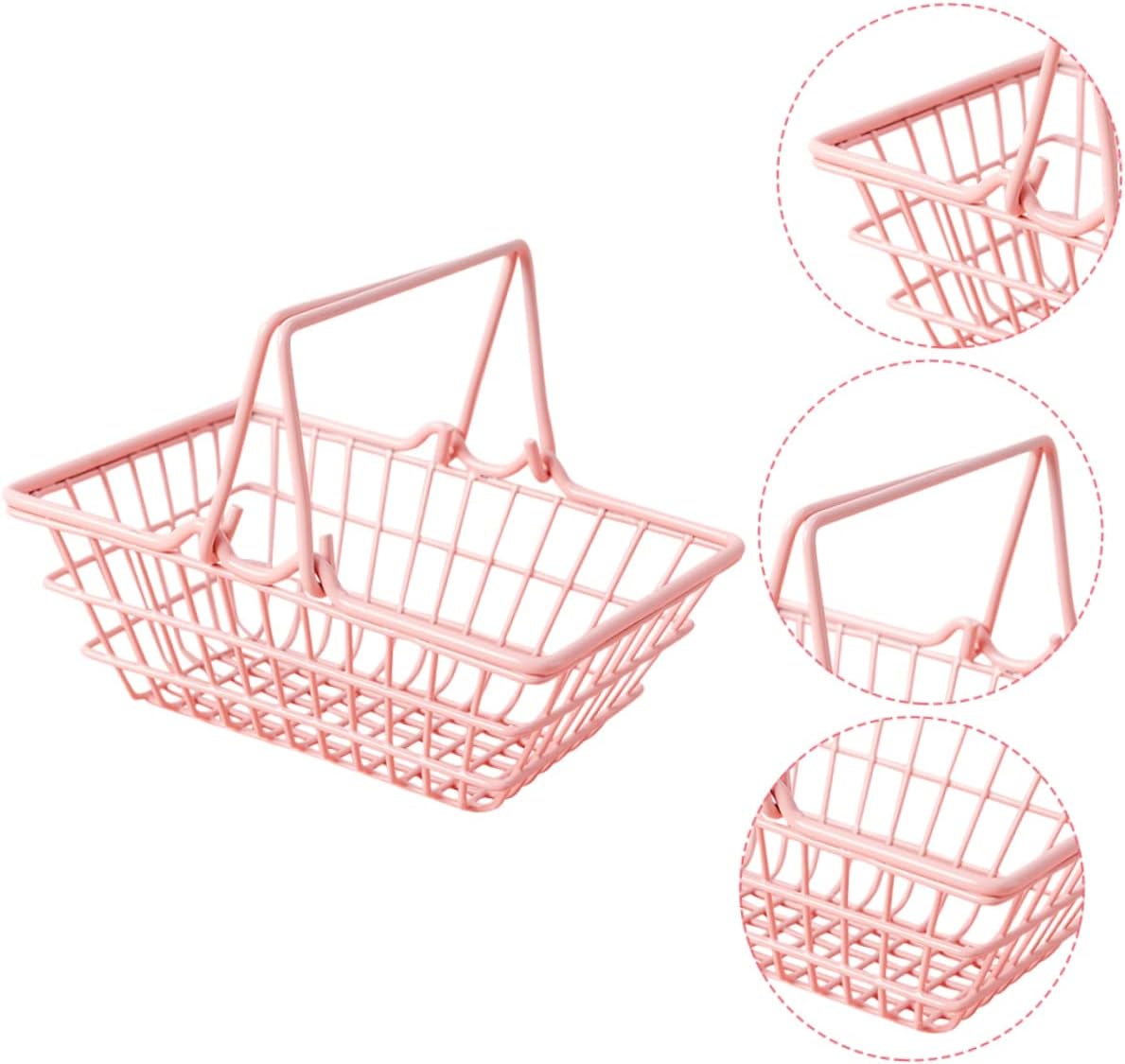 Zerodeko 2Pcs Small Pink Metal Wire Baskets with Handles Portable Storage Bins for Organizing Bathroom Pantry Closet and Desktop Items Open Design Containers for Daily Use