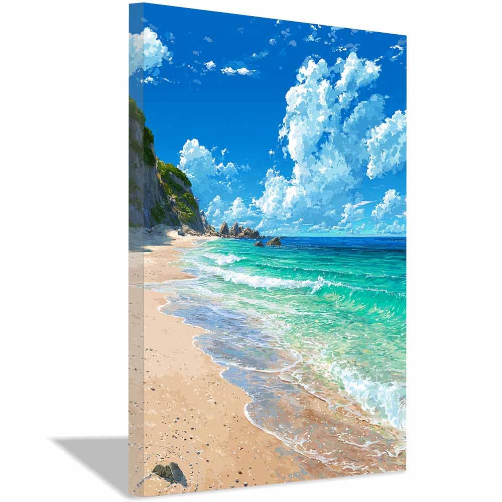 ZAMAEIU Impresión En Lienzo Océano Costas junto a la cala mar, playa,vista, arte de pared, carteles, imágenes para sala de estar, decoración del hogar（azul-70x100cm Enmarcado