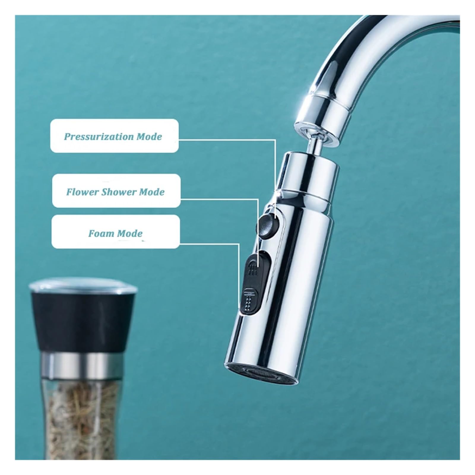 Aeratore per Rubinetto da Cucina, 3 modalità, Adattatore per prolunga Anti-Schizzi per Rubinetto da Bagno, spruzzatore per lavabo, Filtro per Rubinetto a Risparmio idric