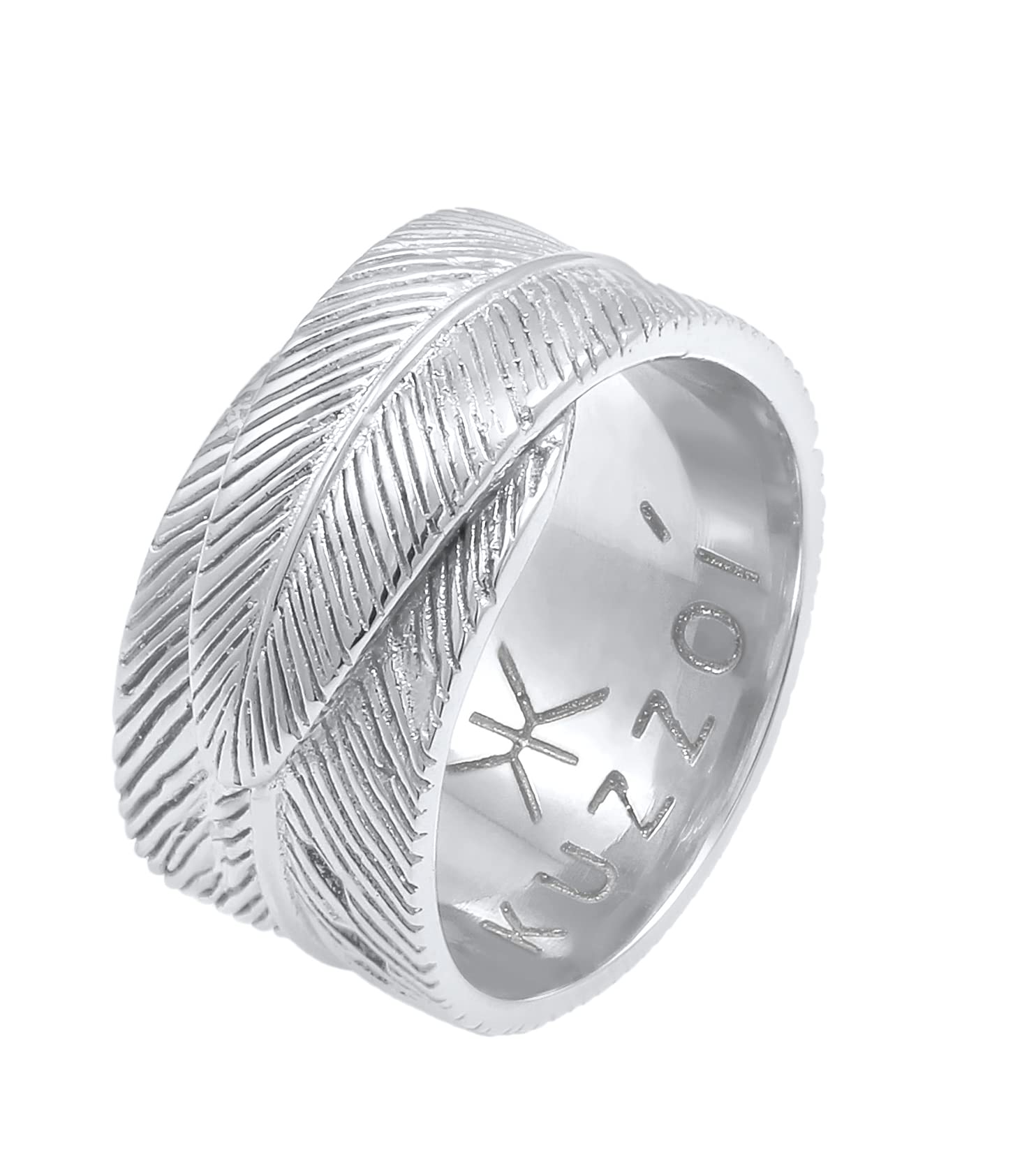 Kuzzoi Bague massive pour homme (12 mm) au design plume, large bague pour homme en argent sterling 925, bague pour homme au look vintage, taille 60-66, 0608970221
