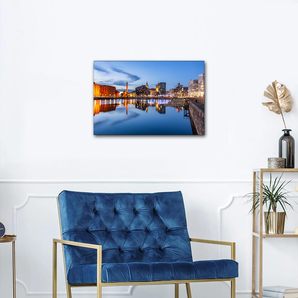 Liverpool UK Wall Decor Liverpool Skyline Posters Prints on Canvas Albert Dock Wall Art 1 Panel Liverpool Bedroom Decor Modern Home Decor for Living Room Framed Ready to Hang (16''Wx 24''H) - Image 4