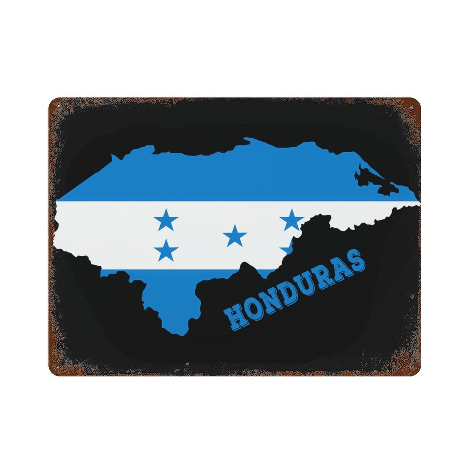 KWQDOZF Honduras Map Flag Theme Metal Tin Sign,Vintage Iron Hanging Plate Horizontal with Rust Poster Wall Decor 12x16inch