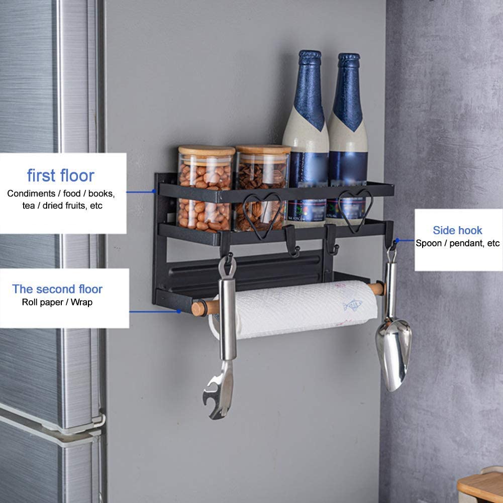 Estante magnético para especias para nevera con soporte para toallas de papel, estante montado en la pared, almacenamiento de especias y dispensador de rollos de cocina para baño