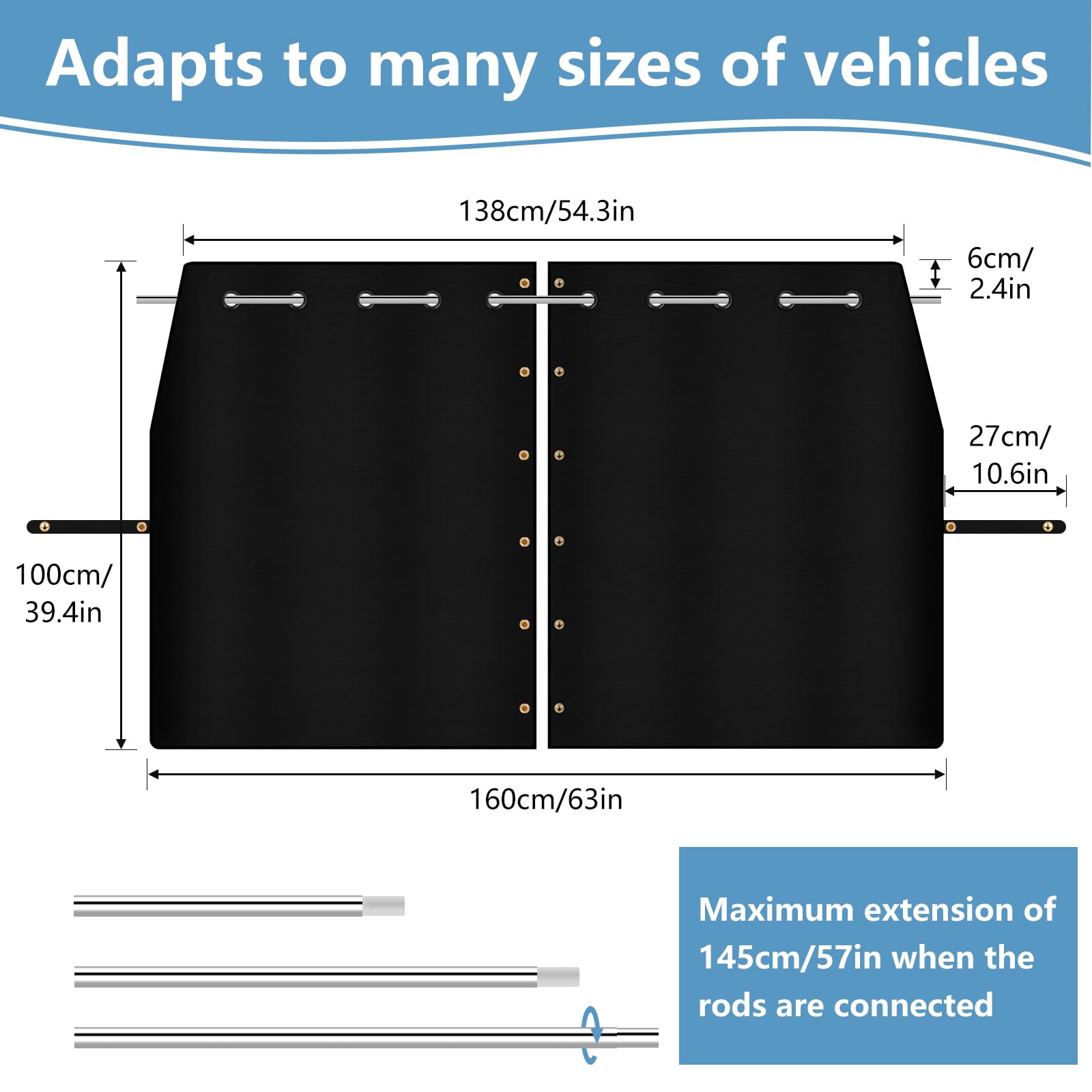 ZATOOTO Tenda Divisoria Auto 100 x 160 cm Tessuto Scamosciato Oscurante Protezione Solare Camper