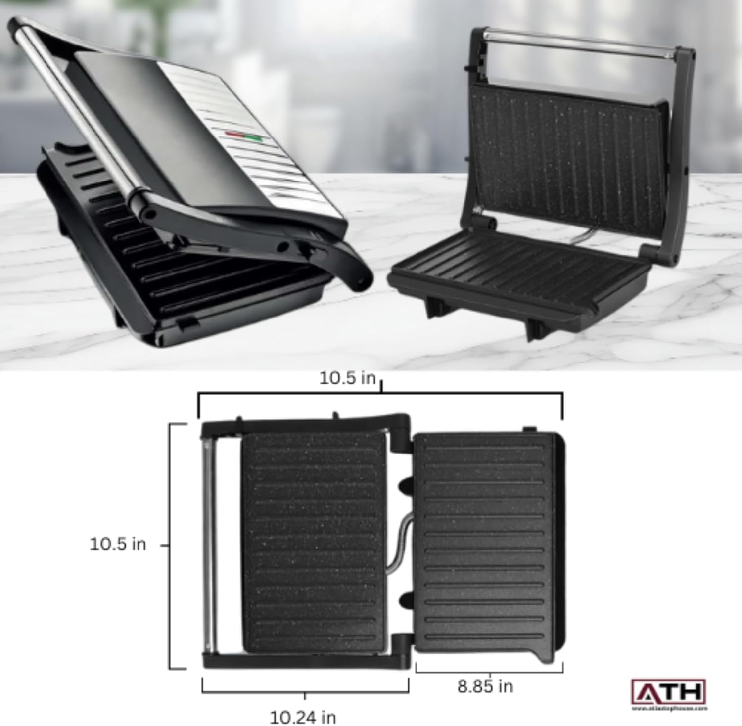 Electric Sandwich Maker Panini Press, 750W Indoor Grill, 8.5 x 8.5 Inch Non-Stick Surface, Black