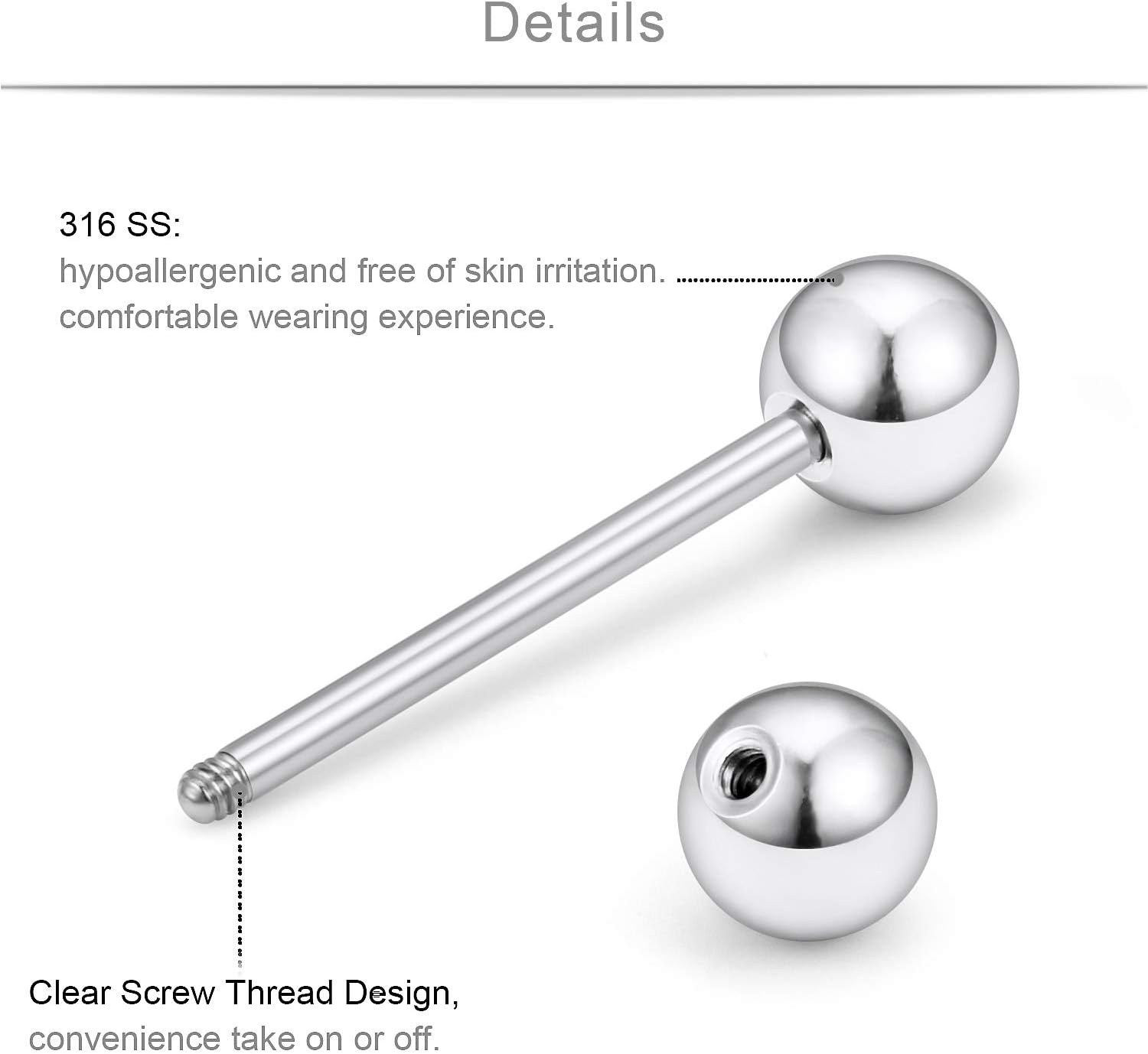 SCERRING 8 Pairs 14G Stainless Steel Clear CZ Nipple Ring Tongue Straight Barbell Rings Bars Retainer Body Piercing Jewelry for Women Men 9/16Inch - Image 2