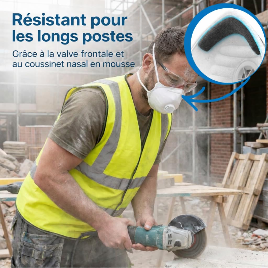 10 Masque FFP3 avec Élastiques Certifiés CE, Masque 5 Couches Avec Valve, Masques de Protection Adulte contre les Poussières et les Particules, Masques Protection Respiratoire BFE≥99, 10 Pièces