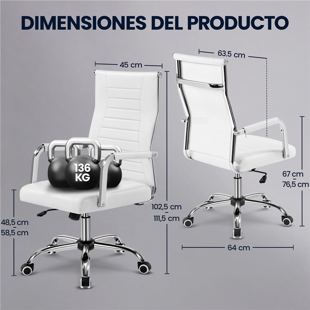 Yaheetech Silla de Oficina Silla con Respaldo Alto Silla para Hogar Oficina Silla Ergonomica Tapizada PU Capacida de Carga 136 KG