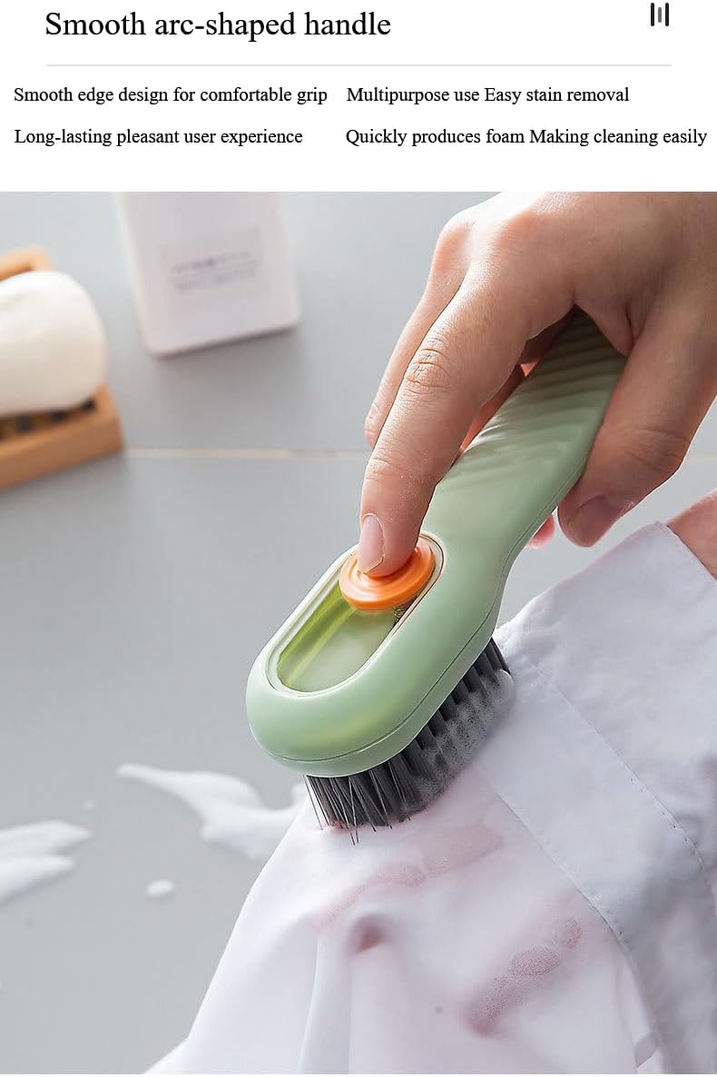 2pcs Soap Dispenser Shoe Brushes,Sneaker Brushes,Multifunftional Shoe Brushes with Soap Dispenser, Long Handle Shoe Brush, Carpet and Kids Toys - Travel-Friendly Design (Green & Cream)