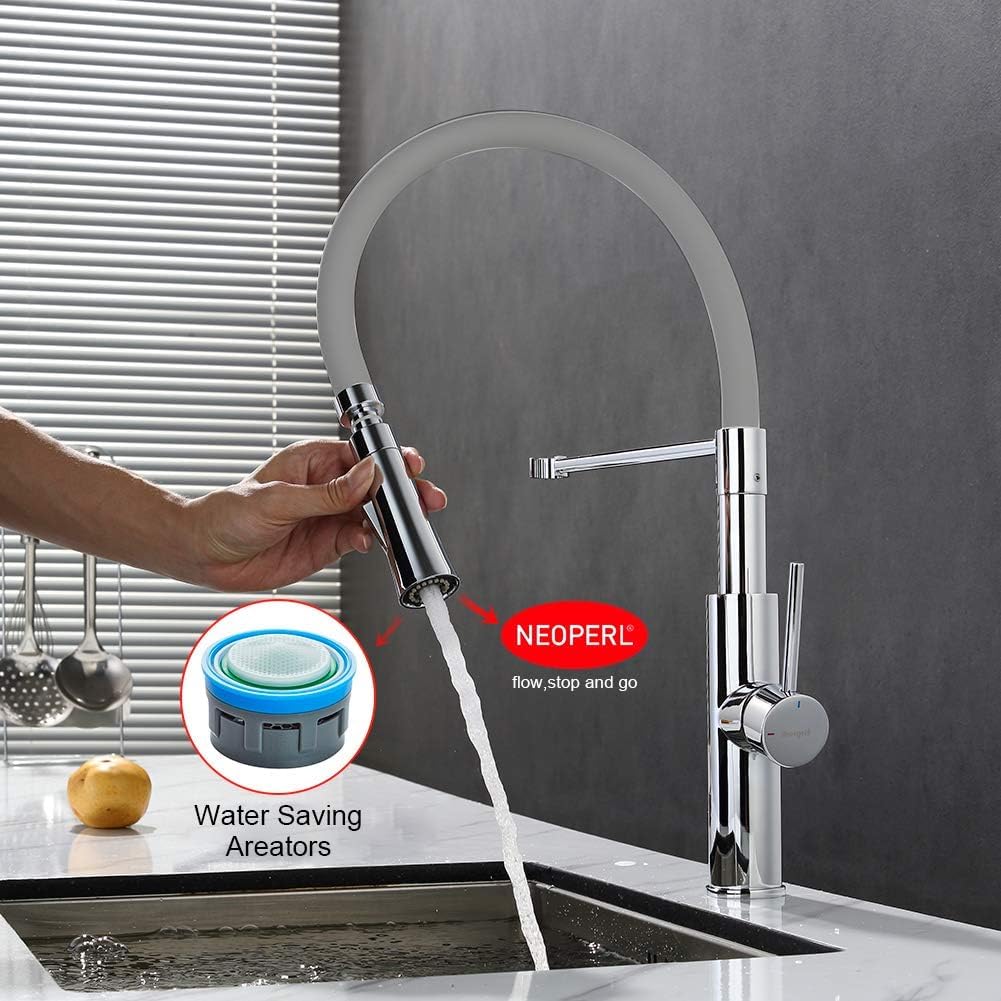 MICE COLLECTION - Grifo Mezclador de Cocina Profesional con Ducha de Mano y Caño Flexible, Griferia para Fregadero Monomando Extensible Gris MICE22115-9