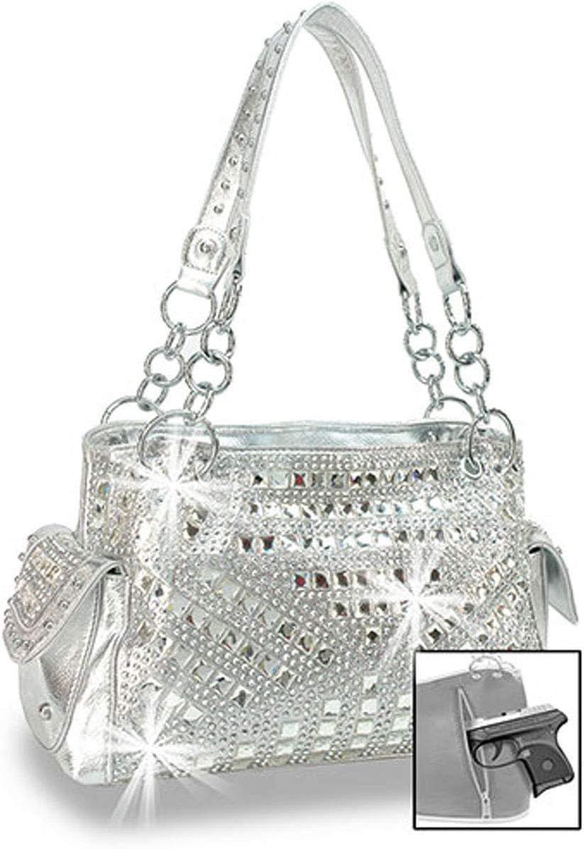 Gem Studded Rhinestone Concealed and Carry Purse Silver