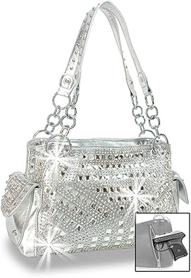 Gem Studded Rhinestone Concealed and Carry Purse Silver