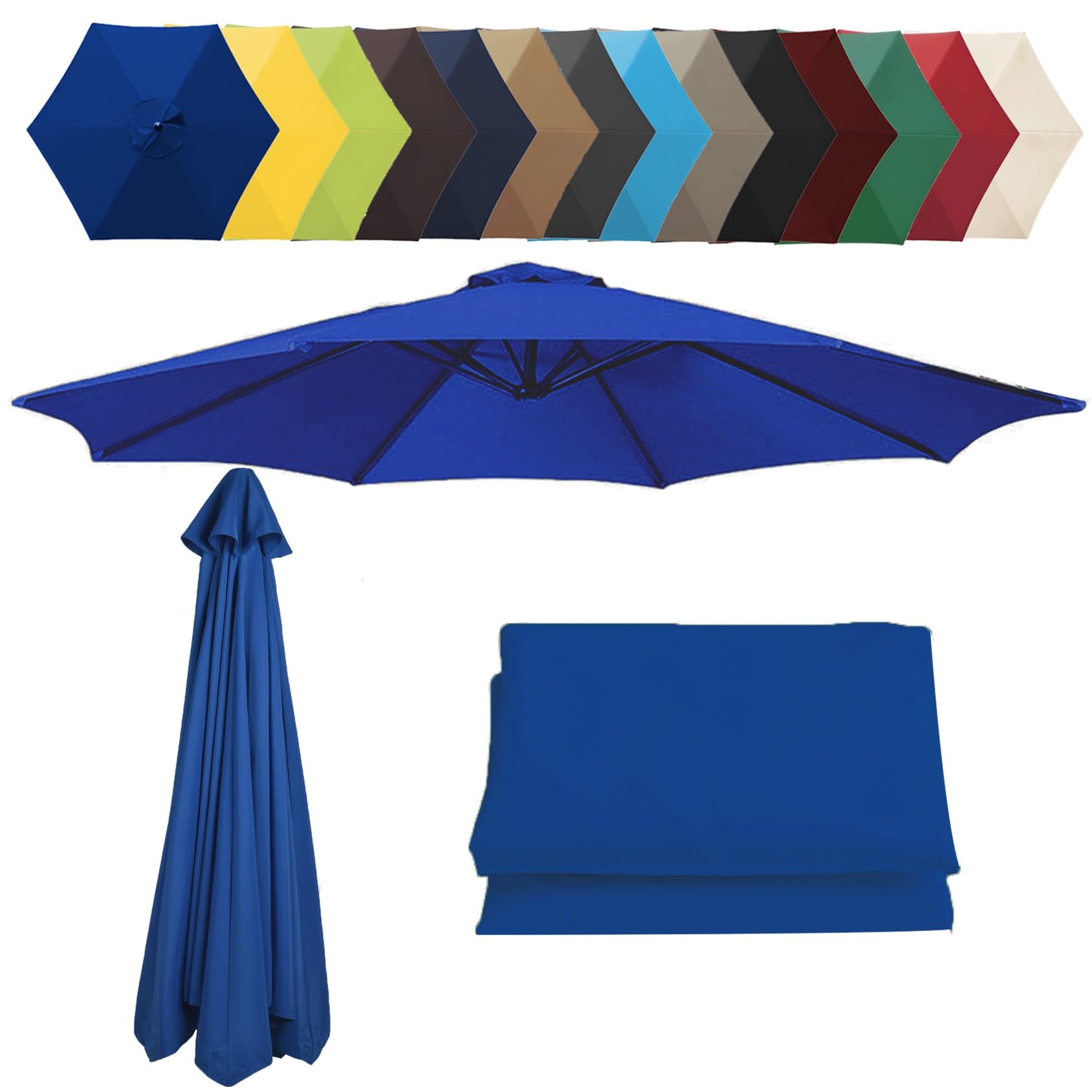 6.5'/8.8'/9.8'(200cm/2.7m/300cm) Replacement Parasol Fabric Cover, 6 8 Ribs Anti-Ultraviolet Patio Umbrella Replacement Cloth, Garden Parasol Umbrella UV50+ Polyester Canopy(Color:Royal blue,Size:6 ri — image 1