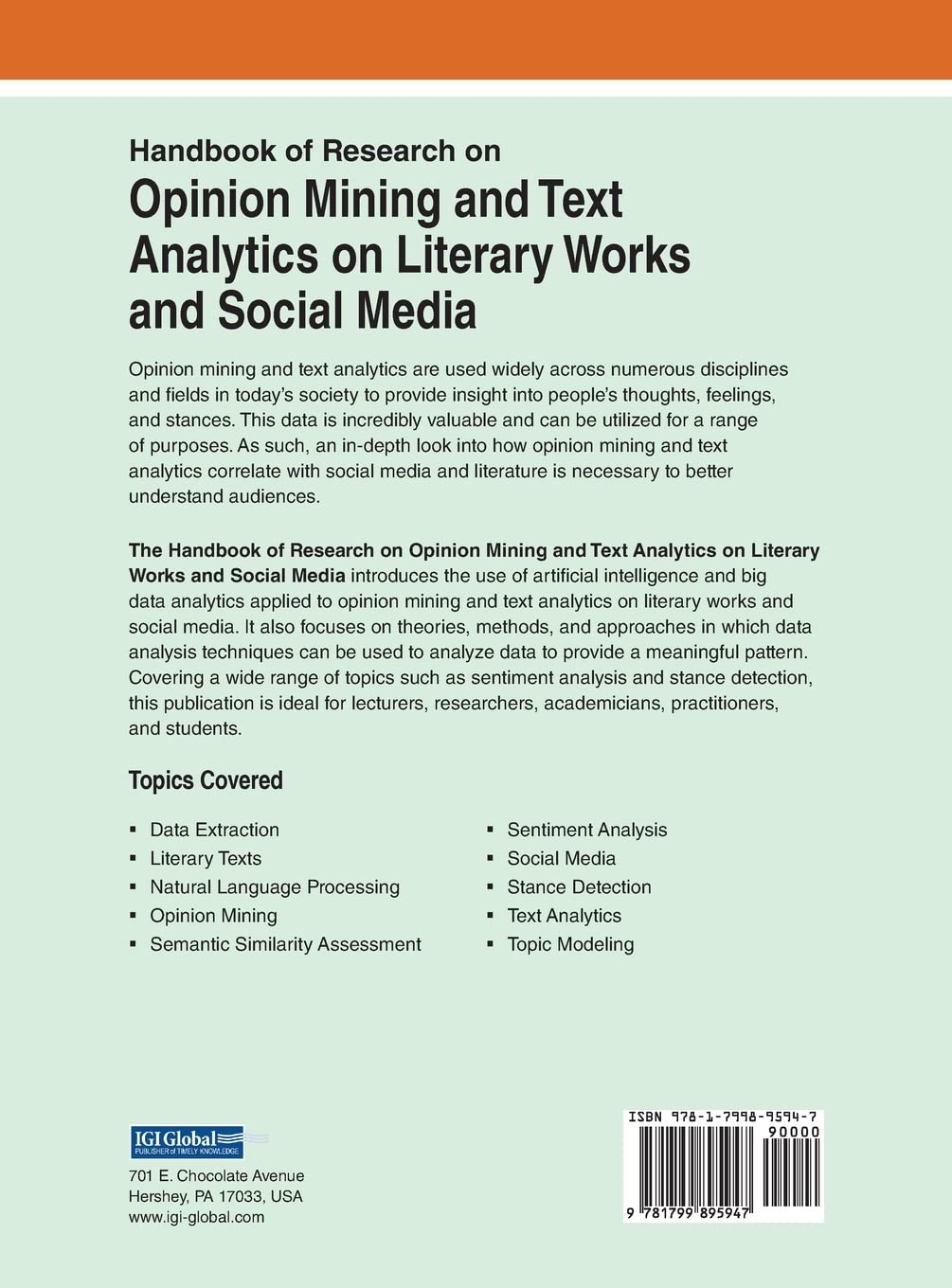 Handbook of Research on Opinion Mining and Text Analytics on Literary Works and Social Media (Advances in Web Technologies and Engineering)