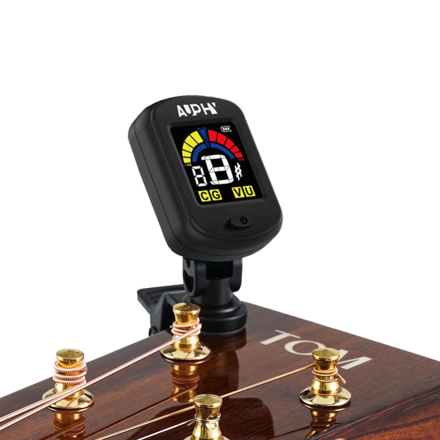Rechargeable Clip-On Tuner for Guitar, Ukulele, Violin - Chromatic Tuner for Bass, Banjo, Mandolin etc - 440Hz Fixed Standard Tuning with LED Display & Auto Shut Off(Type-C cable not included)