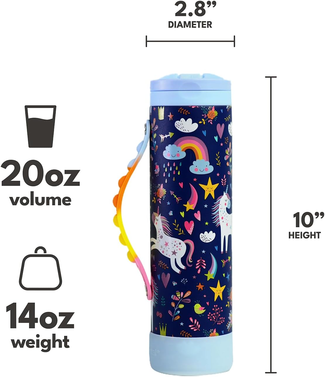 Elemental Iconic Kids Water Bottle for School - 100% Leak-Proof Insulated Water Bottles with Straw Lid & Pop-It Handle for Boys & Girls - Triple-Wall Insulated & BPA-Free, 20oz – Unicorn - Image 7