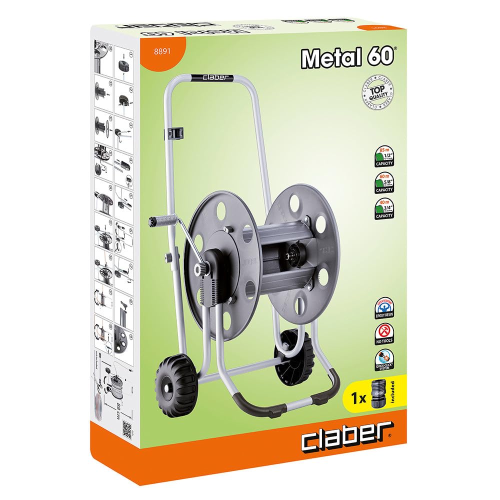 Claber Metal 60, carro portamanguera de metal para jardín
