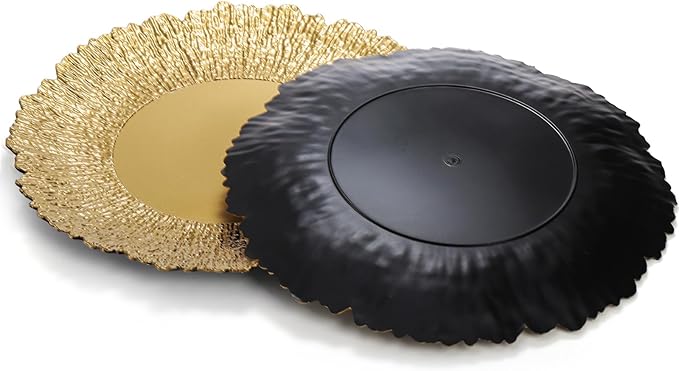Set de 12 Platos Decorativos Dorados de Plástico 33 cm miniatura 6