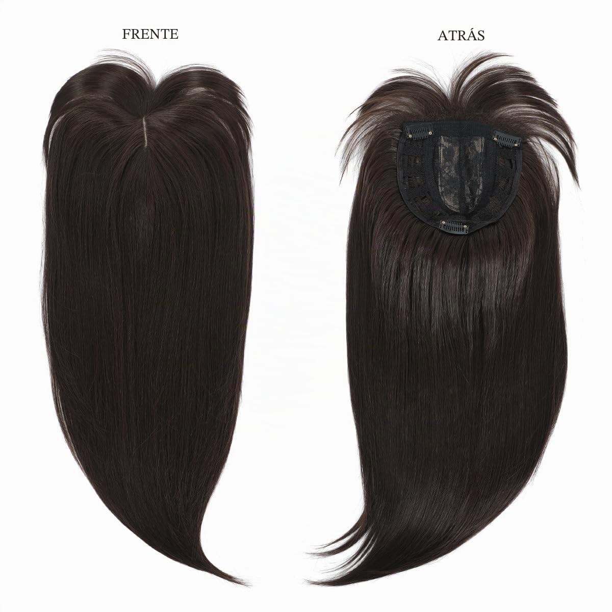 Topper de cabello para mujeres, piezas de cabello sintético de 45 cm, toupet con flequillo, peluca recta, piezas de cabello para cabello fino, marrón chocolate