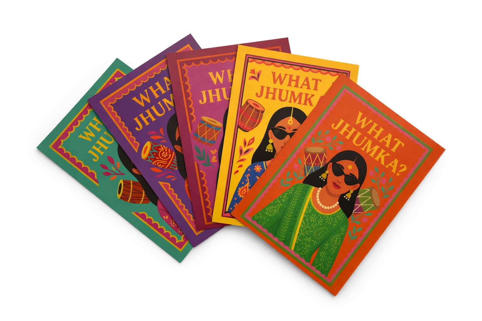 50 Pack What Jhumka? Earring Cards - Mehrab-e-Gul - Mehndi, Dholki, Haldi & Pre-Wedding Favour Display Cards, A7 Jewellery Gift Display Multicoloured 250gsm