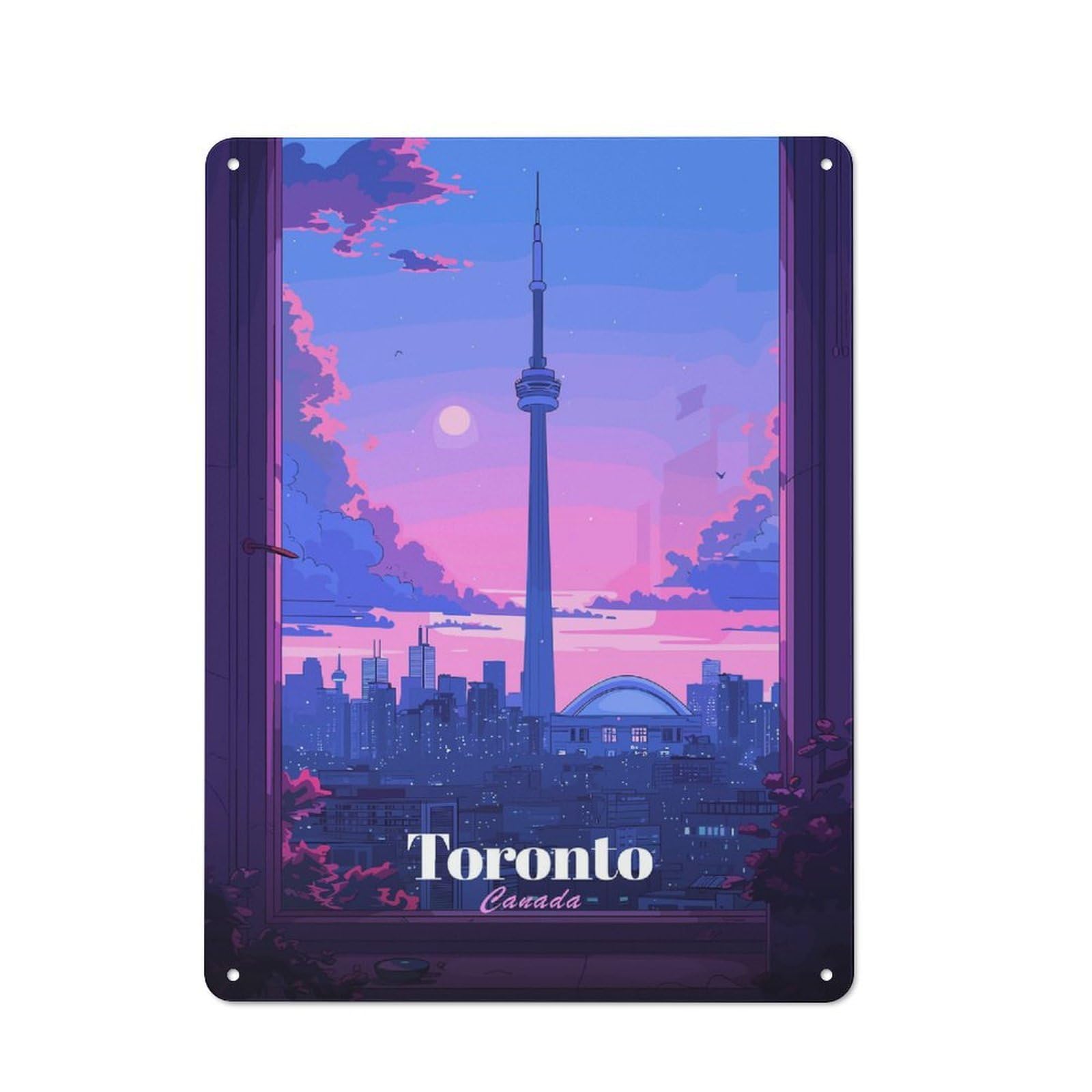 Junmoney Style-5 40X30cm Retro Metal Sign With Toronto Cityscape At Sunset For Living Room Or Hallway, For Living Room Decor Lovers Refreshing A Room In Autumn