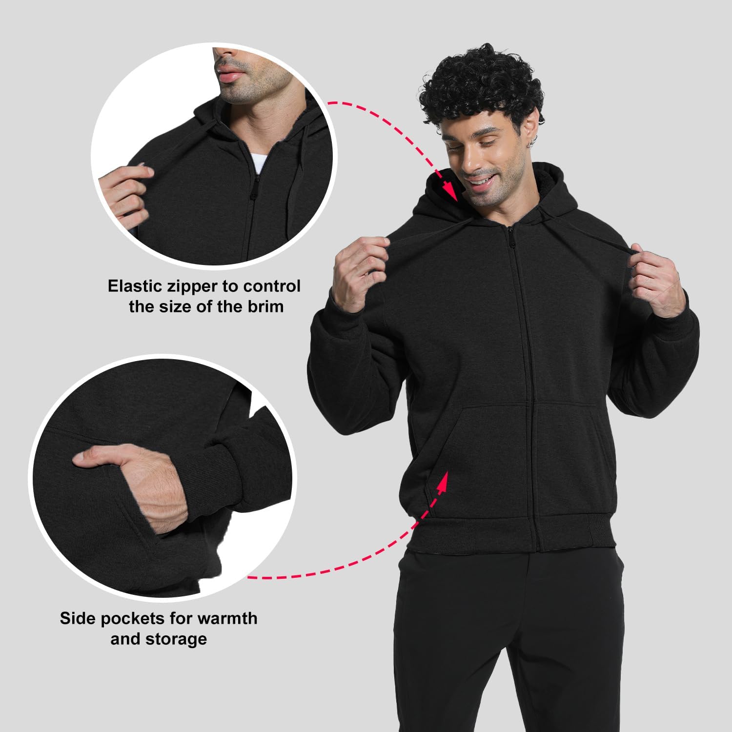 Heavyweight Sherpa Hoodies for Men,Winter Jackets Warm Coats Sweatshirt Hoodies For Men Zip Up - Image 4