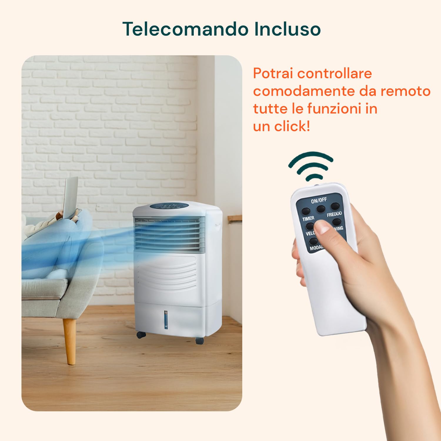 Wintem Raffrescatore d'Aria 3 in 1 con Serbatoio da 11L, Umidificatore e Purificatore, Timer 7,5h e Funzione Swing, Ideale per Ambienti Interni, Facile da Usare e Trasportare, Basso Consumo Energetico