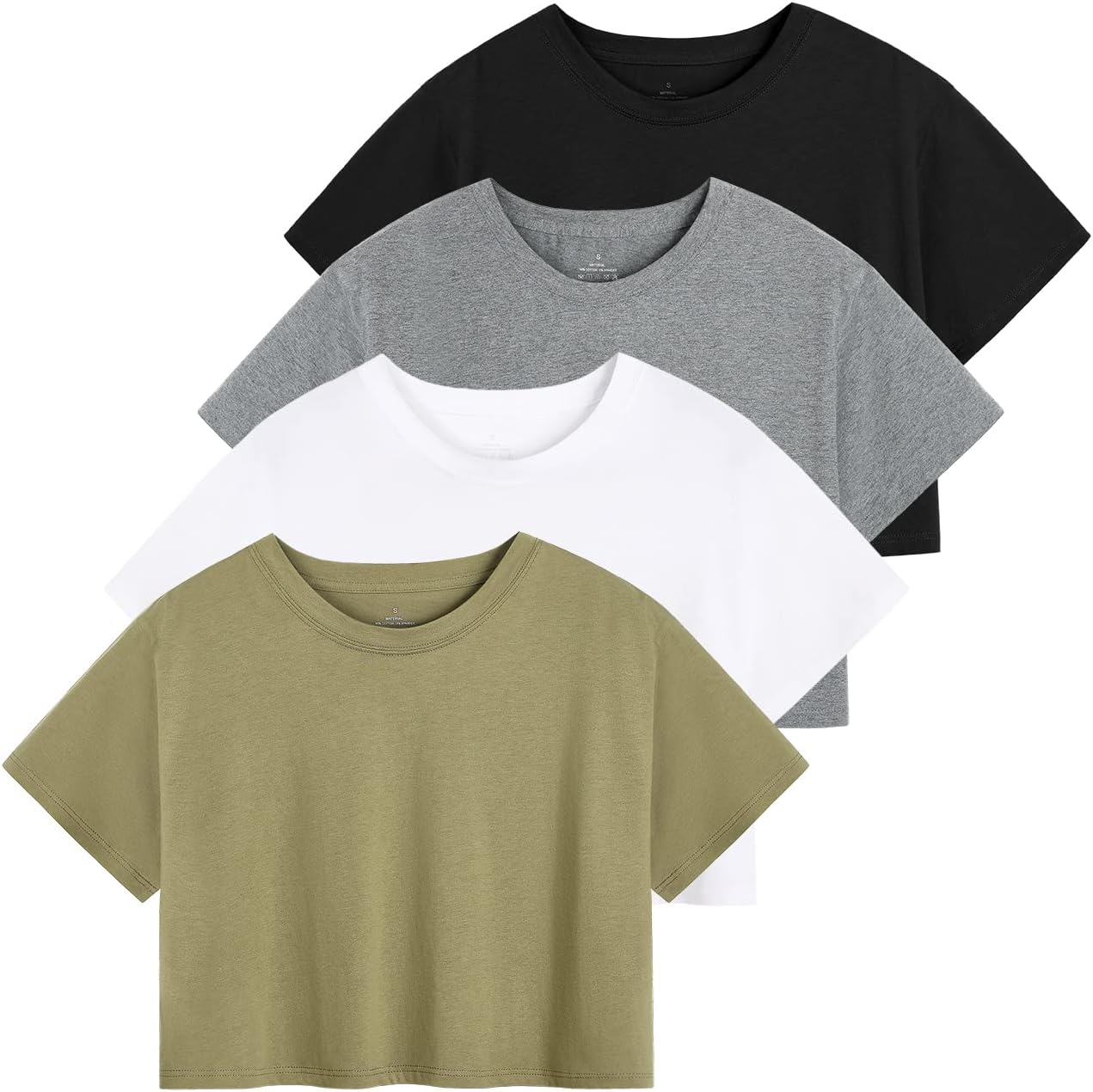 Xelky Womens Crop Casual Tops Tshirt Cotton Loose Workout Short Sleeve Round Neck Tee Yoga Running Shirts 4 Pack