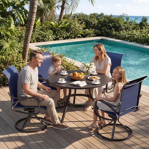 Image of LOUVIXA Patio Swivel Chair Set of 6, All-Weather Patio Swivel Rocking Chair, High Back Patio Dining Chairs for Backyard, Porch, Lawn, Garden(6, Navy Blue)