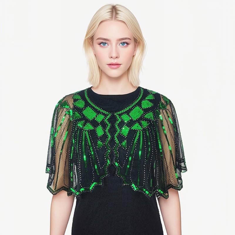 1920s Women's Shawl Wraps for Evening Dresses Ladiery Women's Sequin Beaded Flapper Shawls and Wraps for Evening Dresses Evening Party Wedding Shawls 054