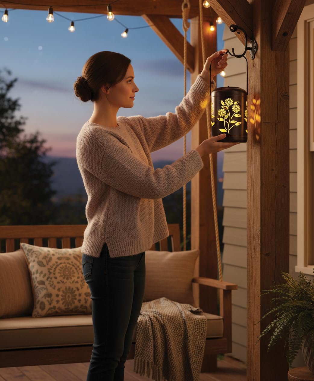 Regal Art & Gift Solar Flower Shadow Lantern Outdoor, Waterproof Garden Décor, Ideal Gift for Women, Mom, Grandma – Hanging Metal Solar Lights for Yard, Patio, Backyard, Porch, Gold