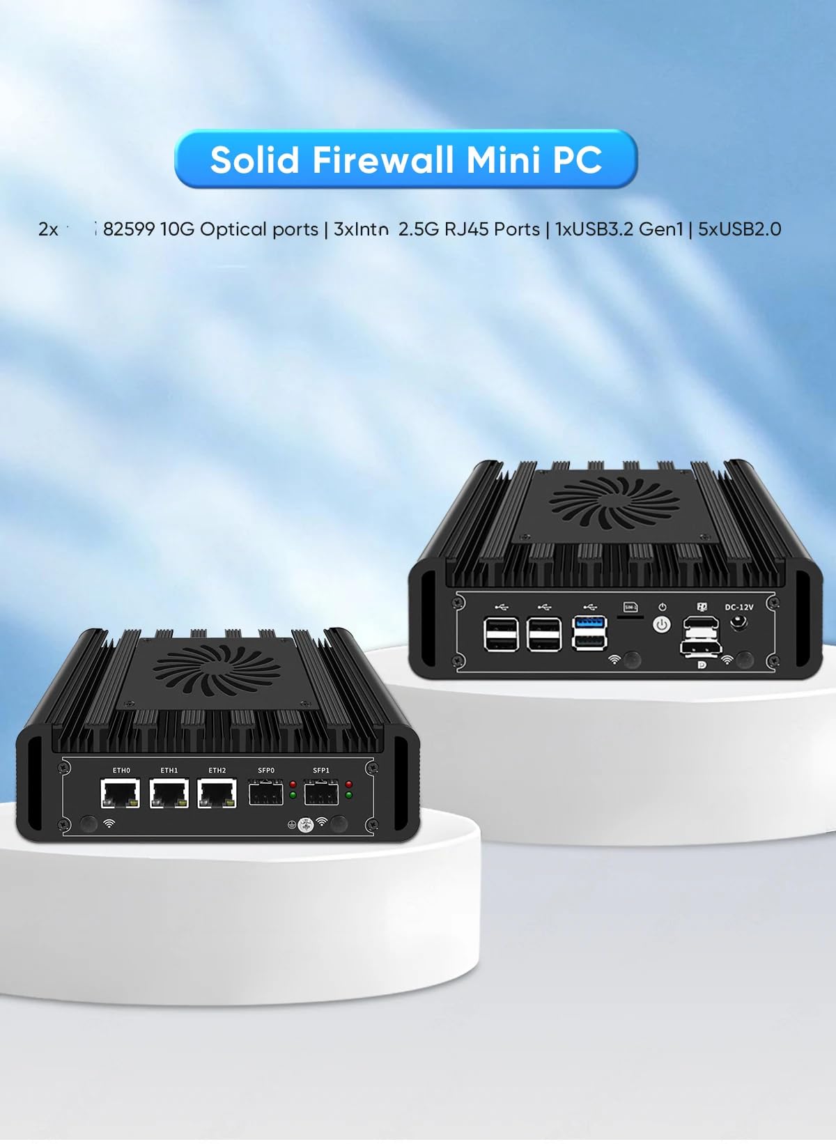 Mini-PC N300 Firewall-Hardware Inte l82599ES 2 x 10GbE SFP+, 3 i226V 2.5GbE LAN OPNsense-Geräte, AES-NI, 2HD, SIM-Kartensteckplatz, M.2 WiFi-Steckplatz, kein RAM, kein SSD