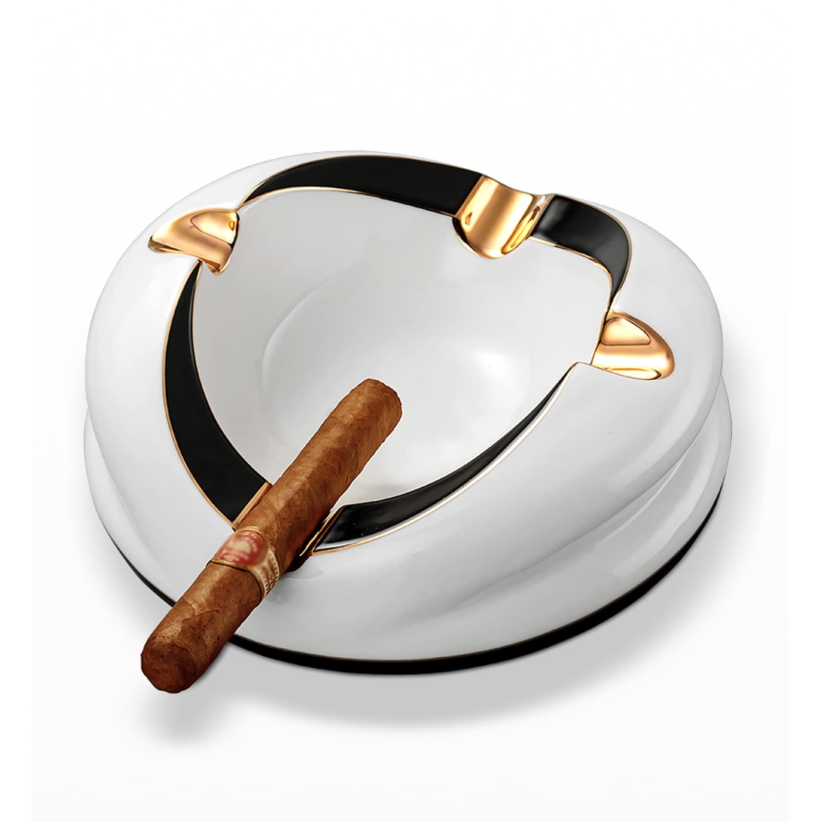 ROHCGHC ashtray, High-end Cigar Light Luxury Round Ceramic Ash Holder for Smokers