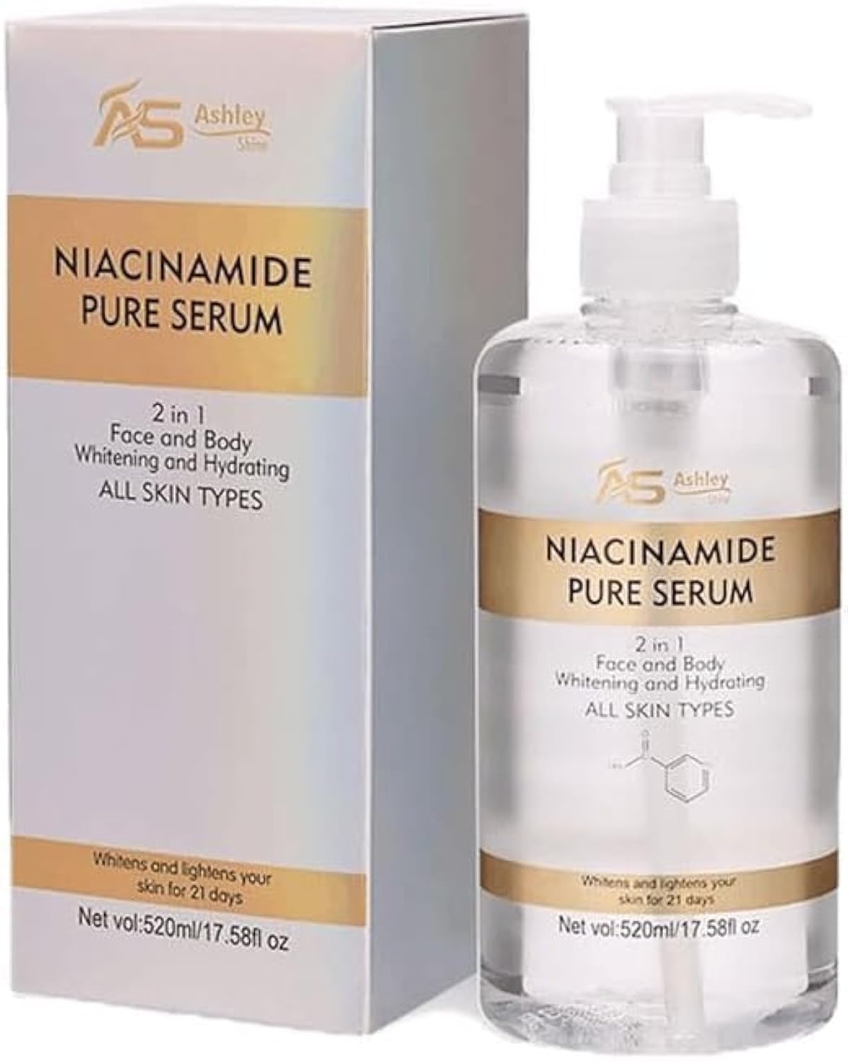 Ashley Shine Niacinamide Pure Serum 2 in 1 Face & Body Whitening and Hydrating Skin 520ml