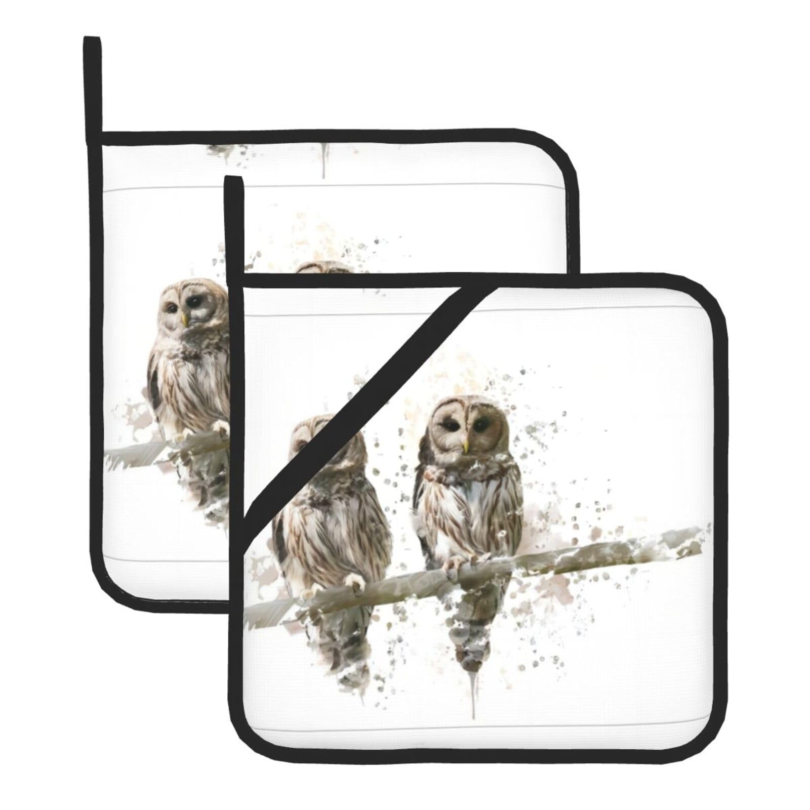 YYHHAOFA Owl on The Tree Branch Prints Square Hot Pads - Durable Kitchen Covers for Heat Resistance, Waterproof Protection & Easy Cleaning - 2-Pack with Hanging Loops