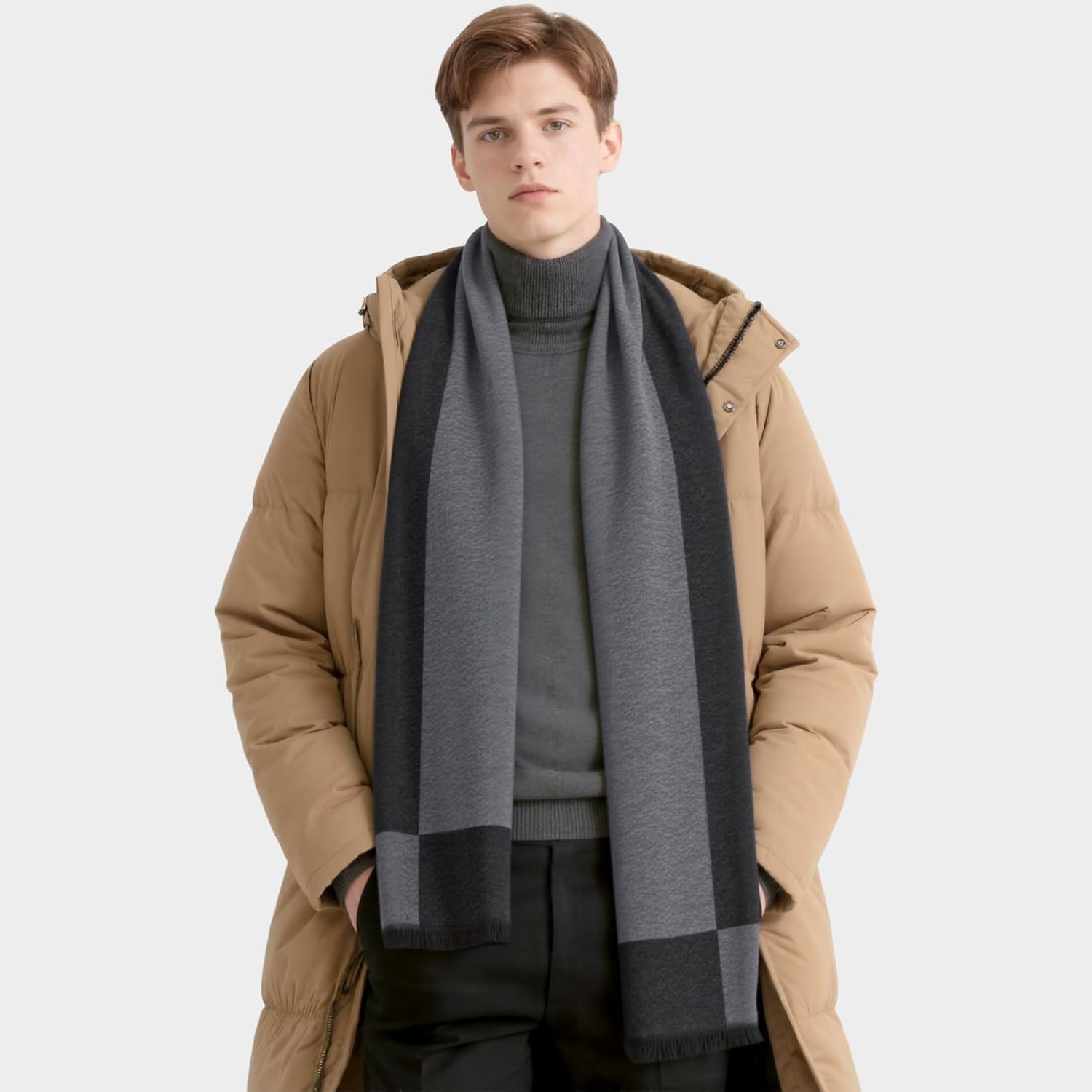 Mens Scarf Winter Warm Plaid Scarf Soft Long Classic Scarves for Men - Image 6