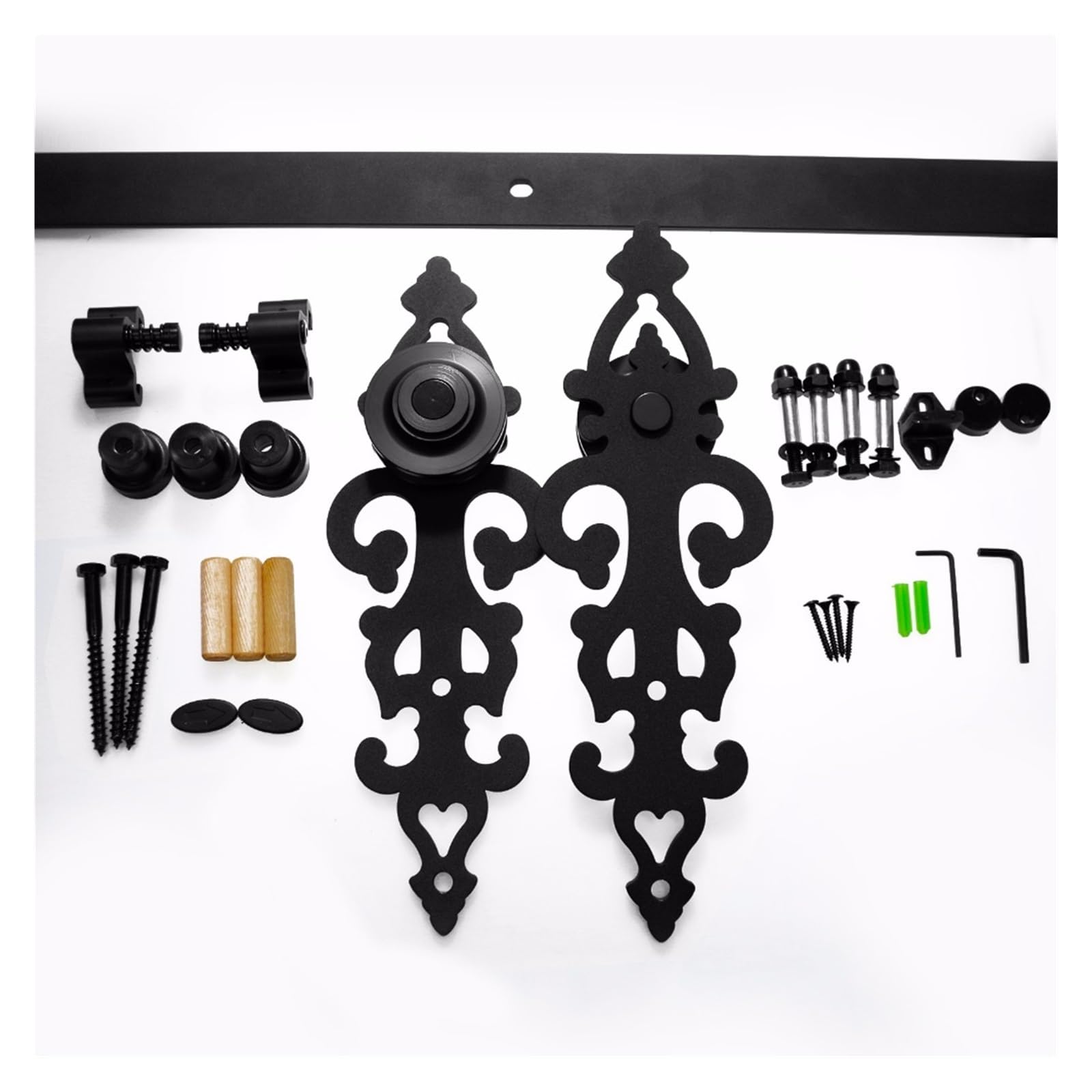 Kit de puerta de granero, 6,6 pies/7 pies/9 pies puerta corrediza de Granero de alta resistencia Kit de herrajes for puertas corredizas de madera modernas, rodillo de acero negro for una sola puerta(4