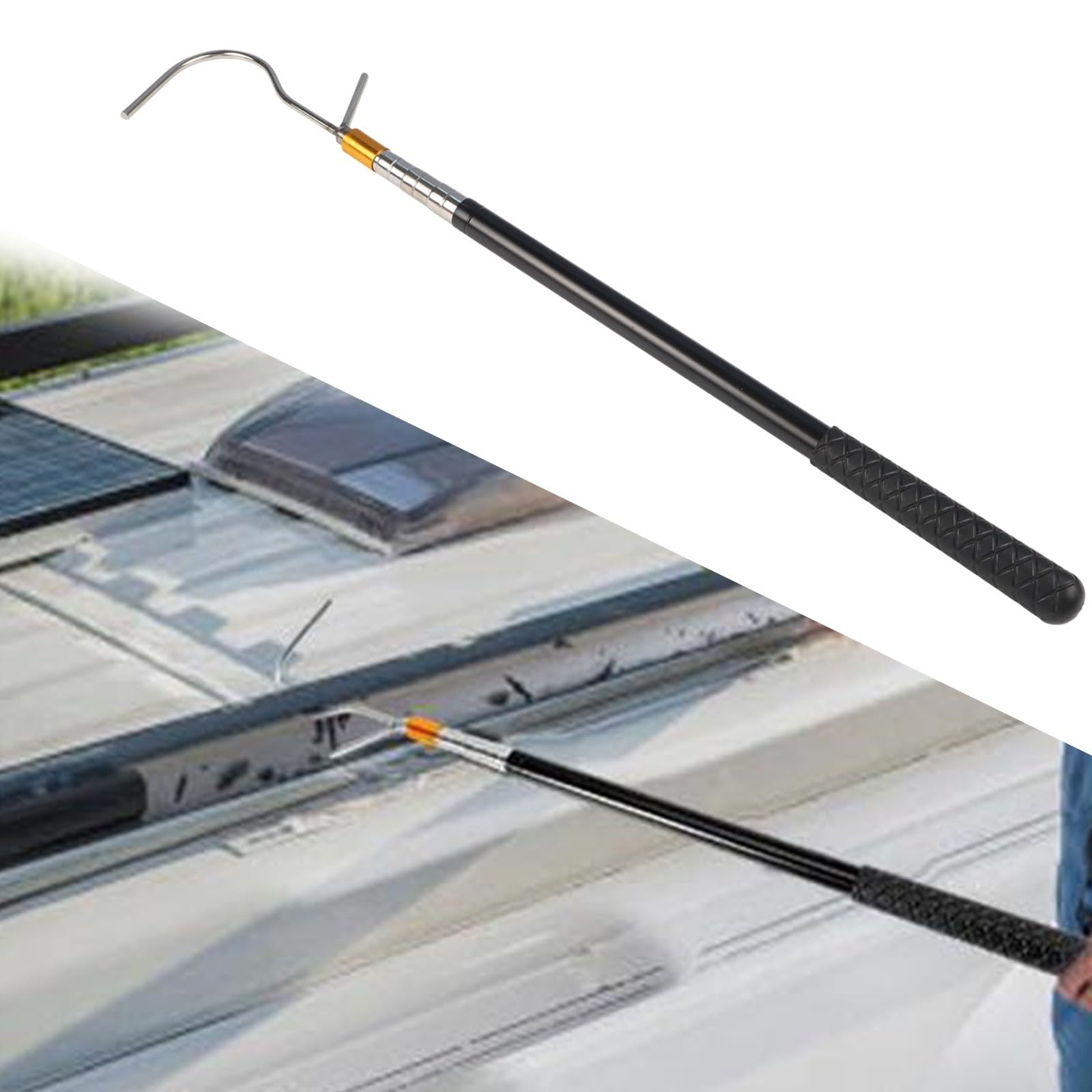 Asta apritetto retrattile 53,5-160 cm, regolabile in acciaio inox, strumento di apertura con gancio per camper, roulotte, lucernari di casa