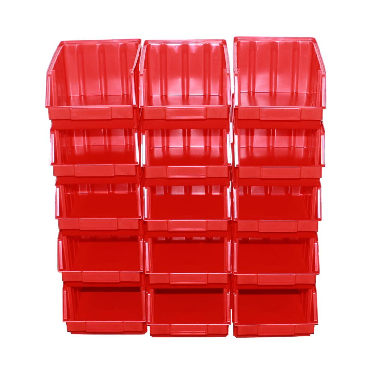 S&S-Shop 15 Stapelboxen Rot Gr.4 | aus hochwertigem Kunststoff | mit Schildcheneinschub | Lagerkisten | Schraubenbox | Lagerboxen | Sortierbox | Ordnungssystem | Werkstattzubehör