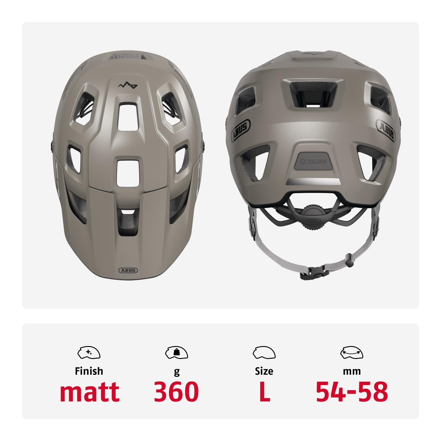ABUS MTB-Helm MoDrop, Grau, L | In-Mold-Verfahren, Verstellsystem, Goggle-Halterung, Zopf-Öffnung