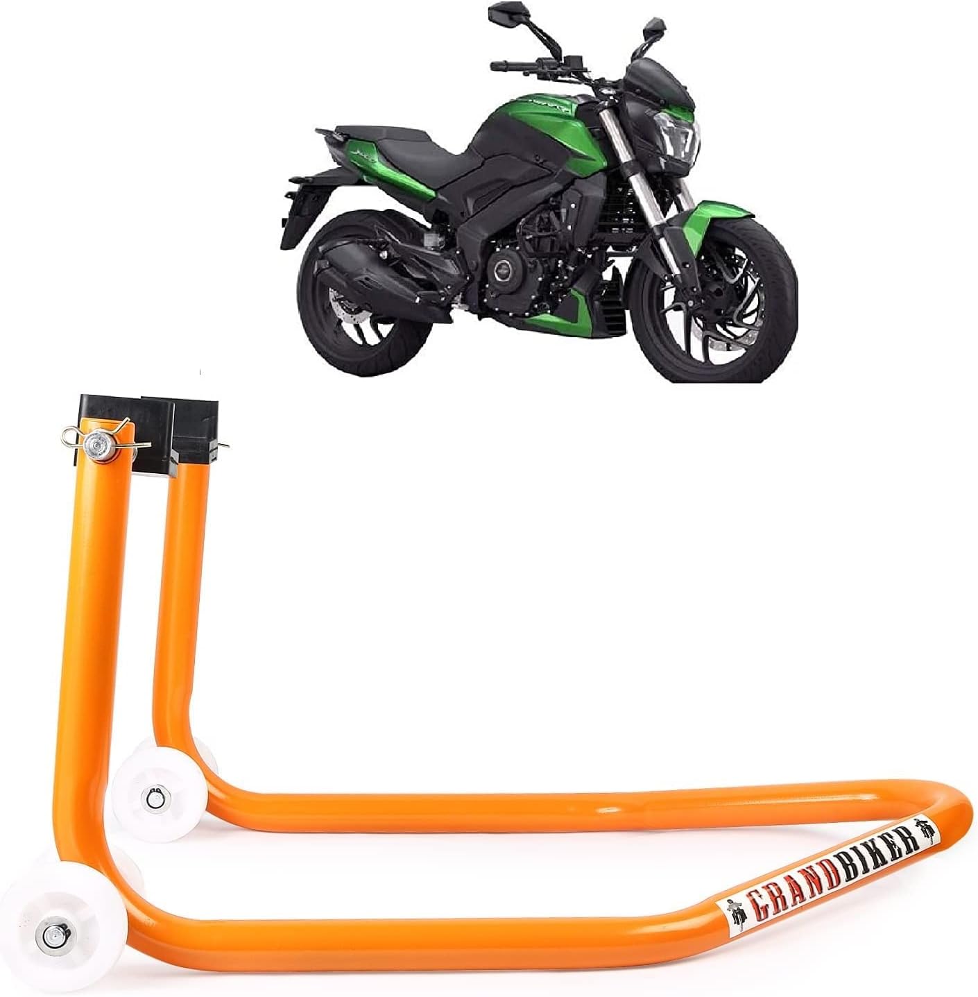 Grandbiker Rear Wheel Paddock Stand Extra Strong with Swing Arm Rest Universal for Bajaj Dominar (Orange)