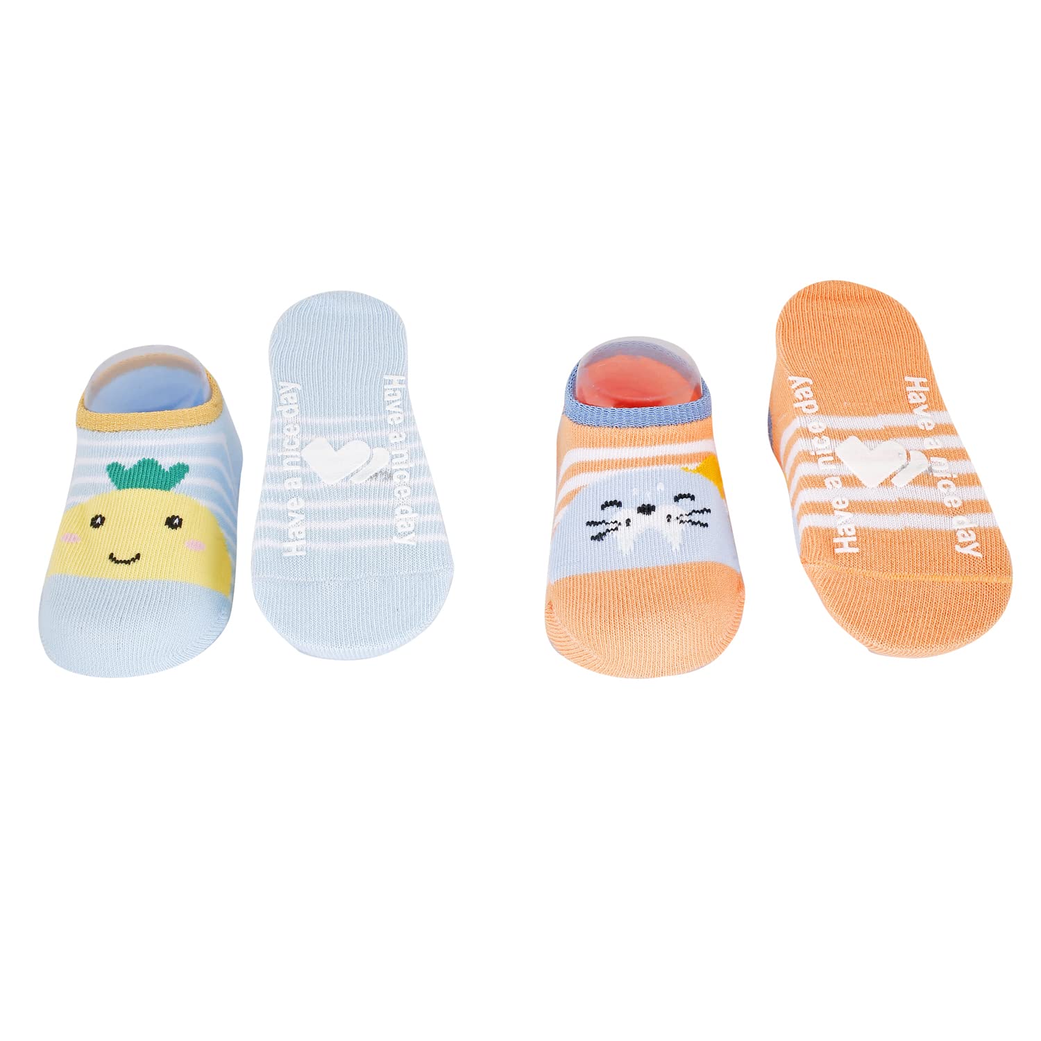 BabyMoo Fruits And Kitty Blue And Orange 2 Pk Socks 1
