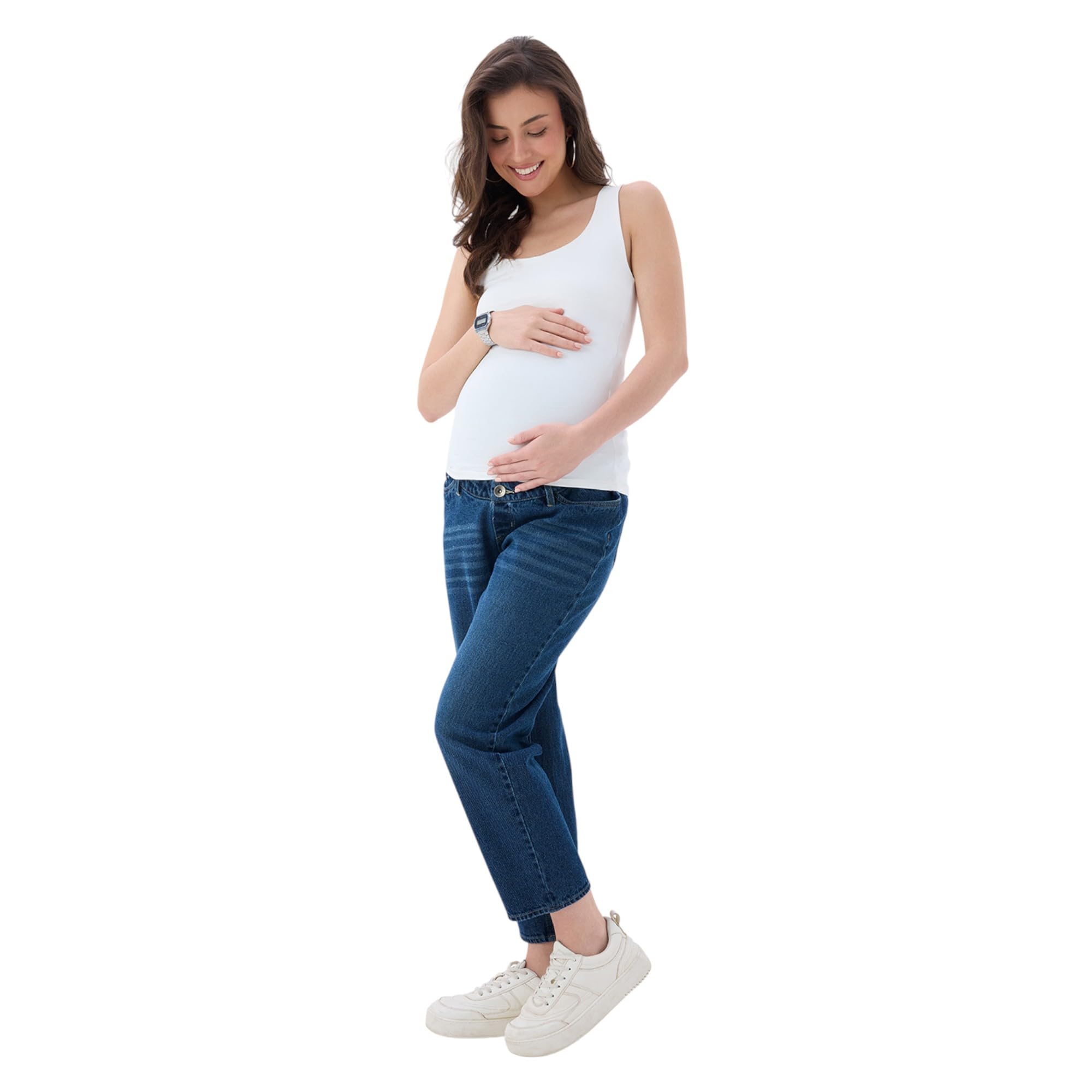 Maternity Denim Jeans for Women | Over The Bump Stretchable Belly Panel | Comfortable Pregnancy Wear | Regular Fit Casual Jeans-image-16