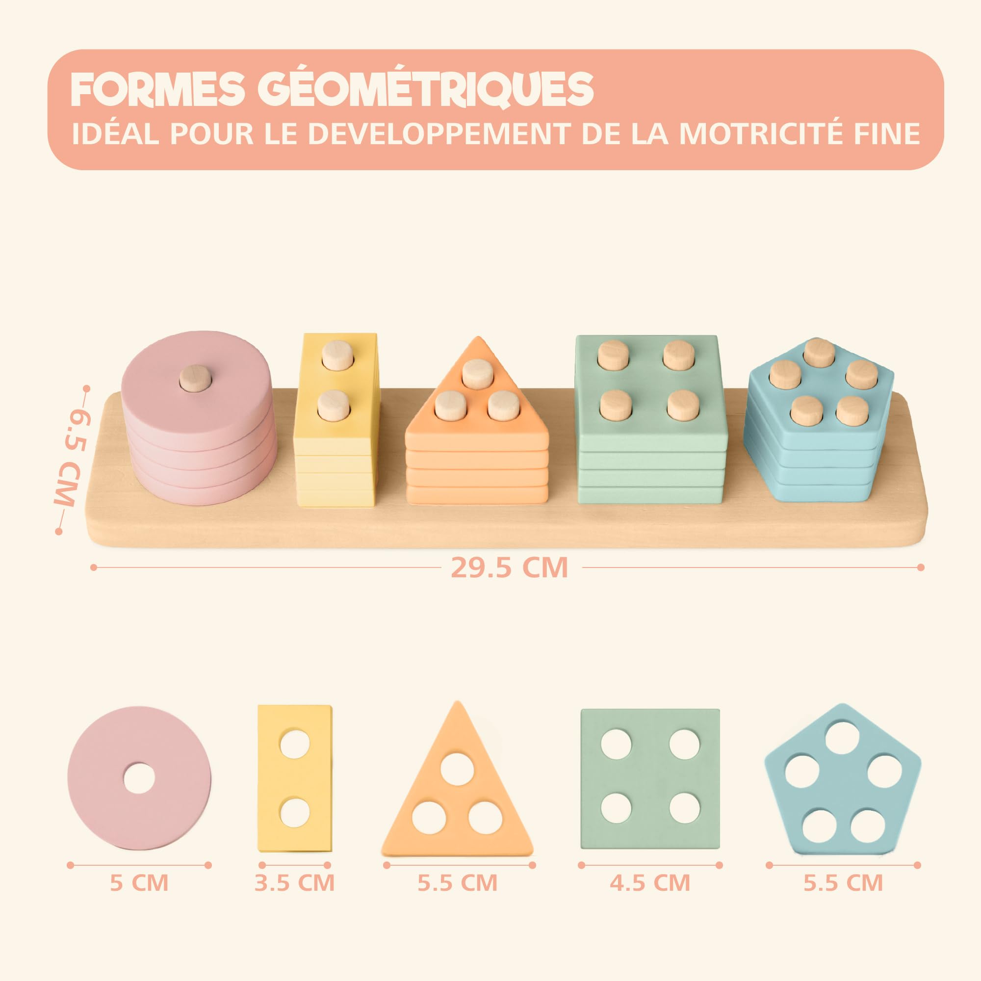 Jouet Montessori En Bois - Tri Couleurs Et Formes - 1-3 Ans (Couleur Macron