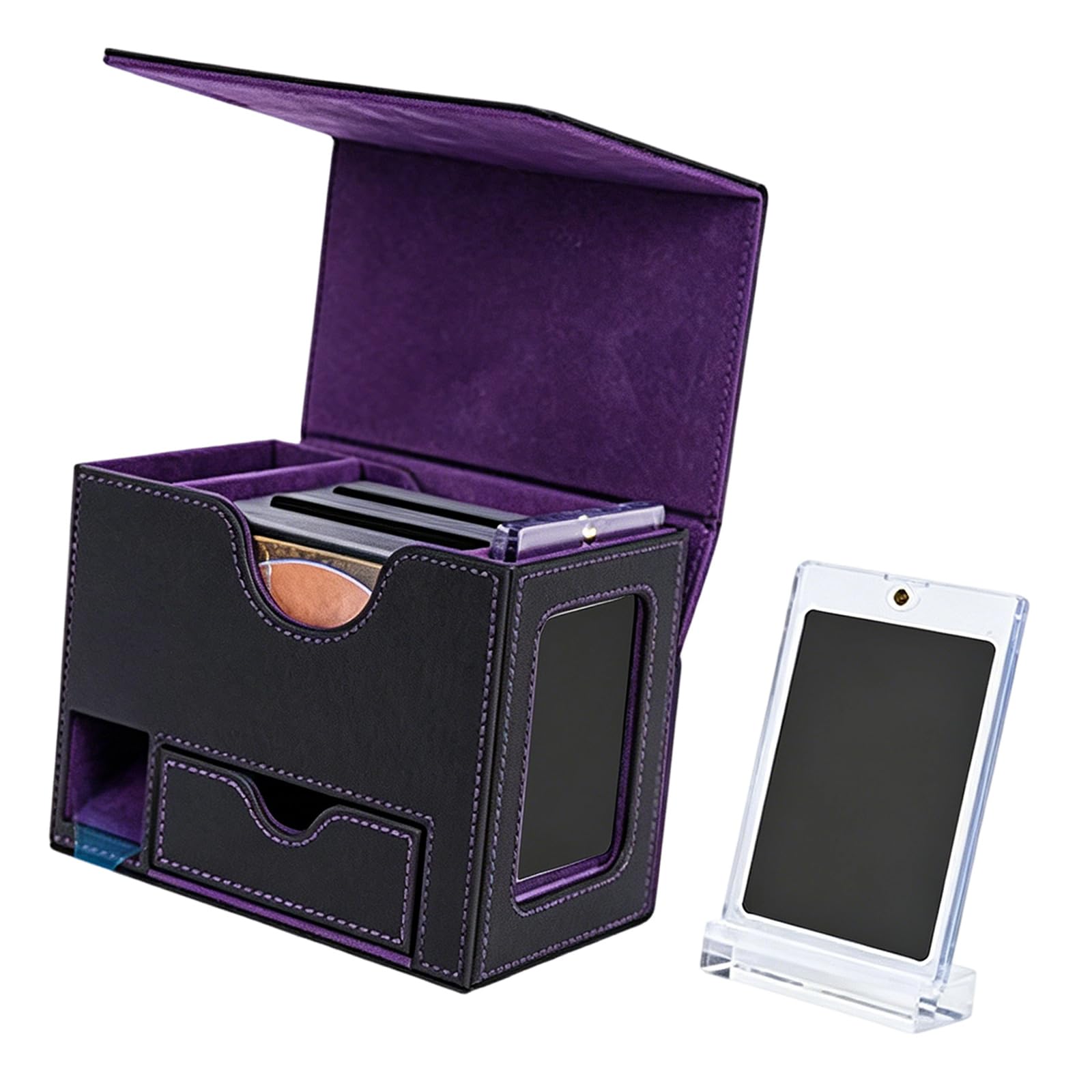 Hsioluted Excellent PU Leather Card Storage Box Holds More Than 100 Double Sleeved Cards for Game Enthusiasts Wide Mouth Card Box
