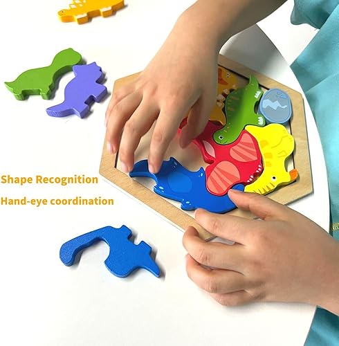 Miniatura 4 de Rompecabezas de madera de dinosaurio para niños pequeños, juguete educativo de aprendizaje para niños de 3, 4 y 5 años de edad, rompecabezas de