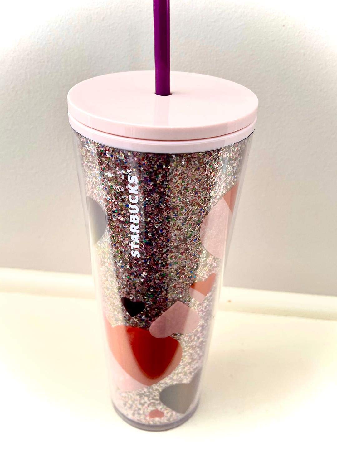 Starbucks Tumblers Valentine's Day 2021 Pink Hearts and Glitter Plastic  Cold Cup, 24 oz : Amazon.ae: Kitchen