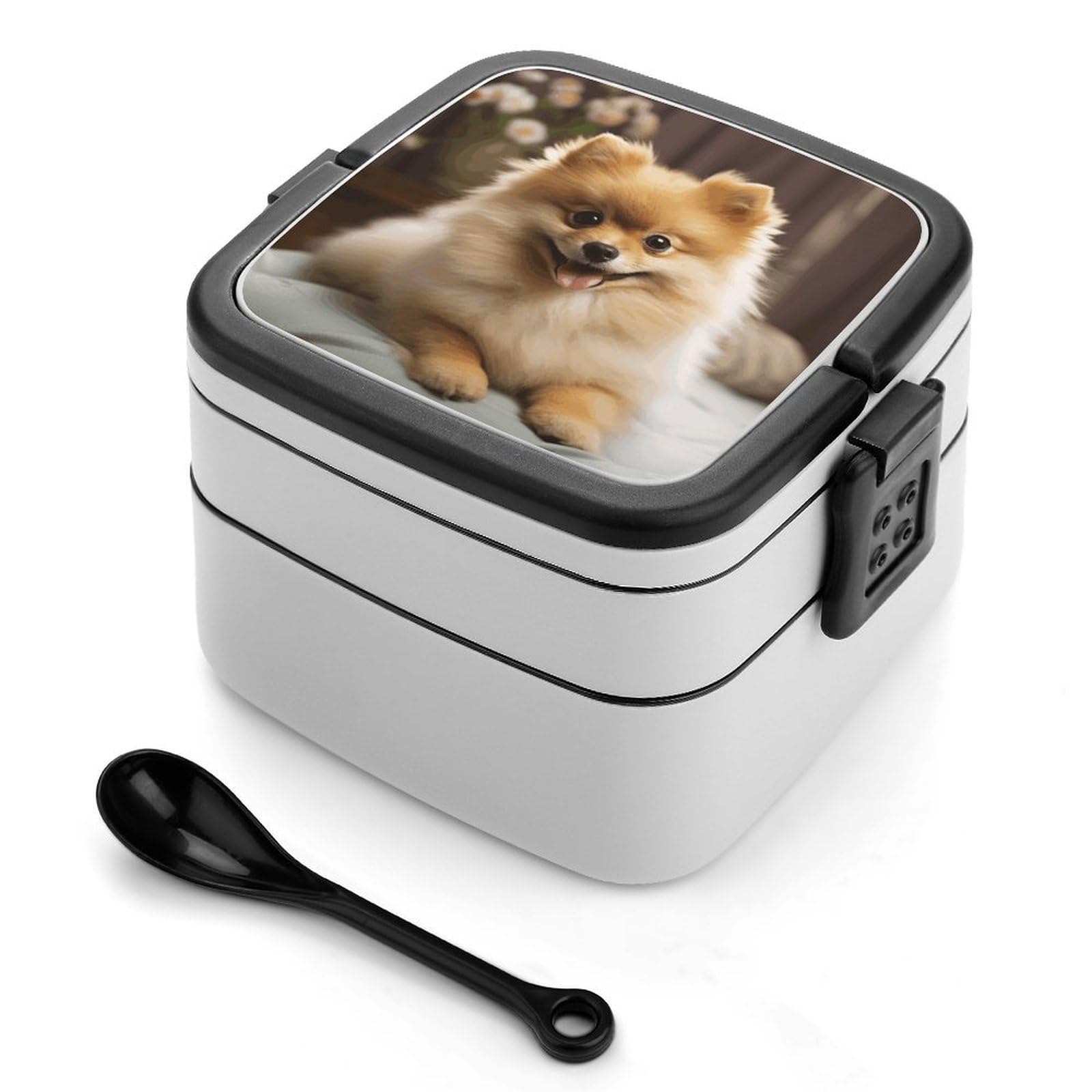 VstaDank Cute Pomeranian Dog Bento Box Portable Adult Lunch Box with 2 Layer&Spoon Reusable Insulated Lunchbox Large Food Containers Leak Proof Lunch Containers for Work Camping Meal Prep