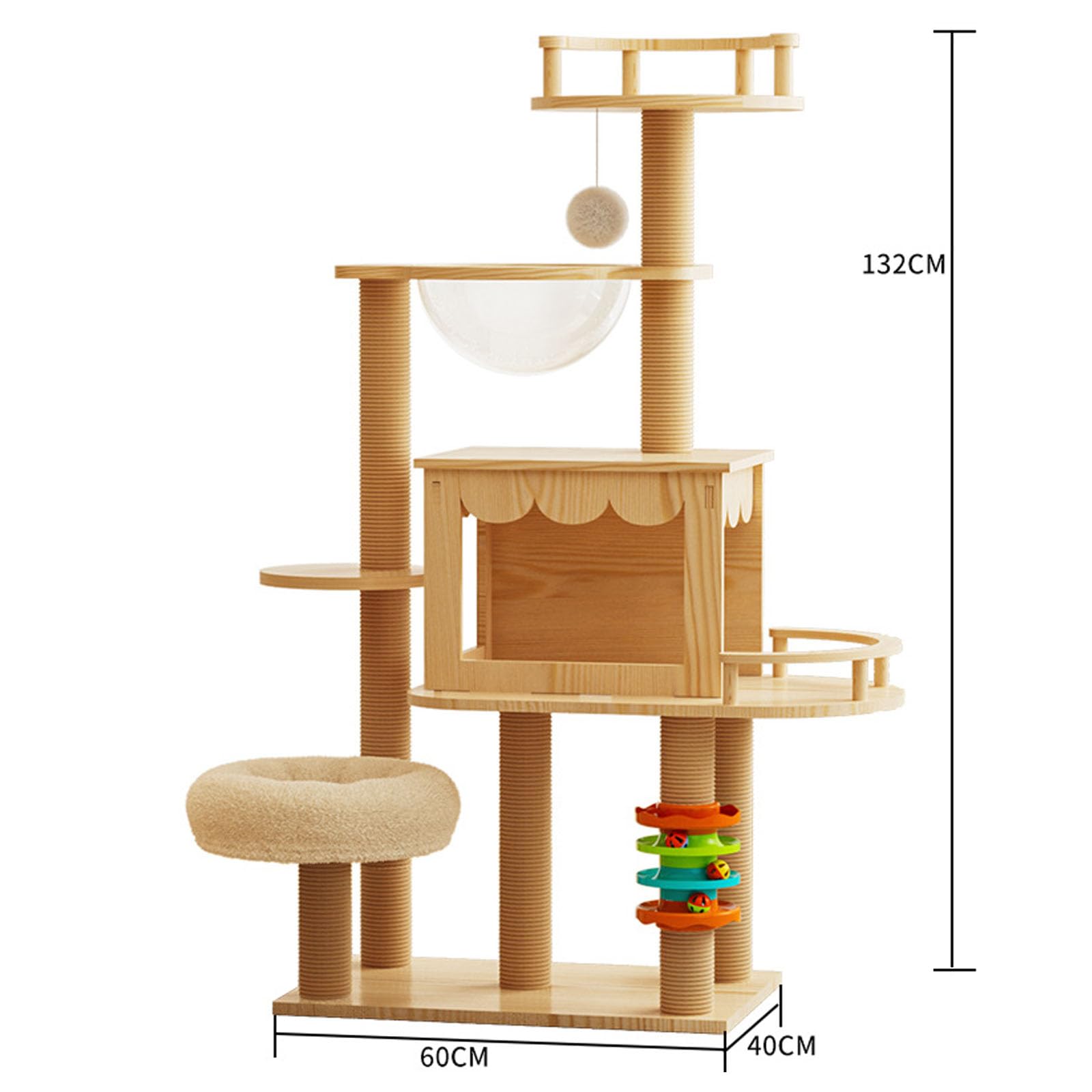 Árbol para Gatos, Moderna Torre para Gatos De Interior, Estructura De Madera De Densidad Media De 60" De Alto con Hamaca, Poste para Rascar Y Juguete para Gatos Pequeños Y Grandes