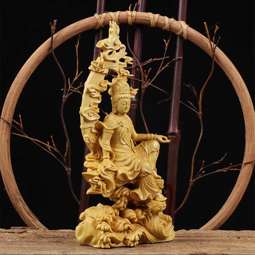 Amazon｜繁樓藝雕 仏像 観音像 仏壇仏像 水月観音 木彫り 置物